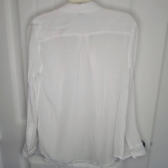 Club Monaco White Crinkle Button Down Long Sleeve‎ Collard Shirt Size M - Picture 4 of 8